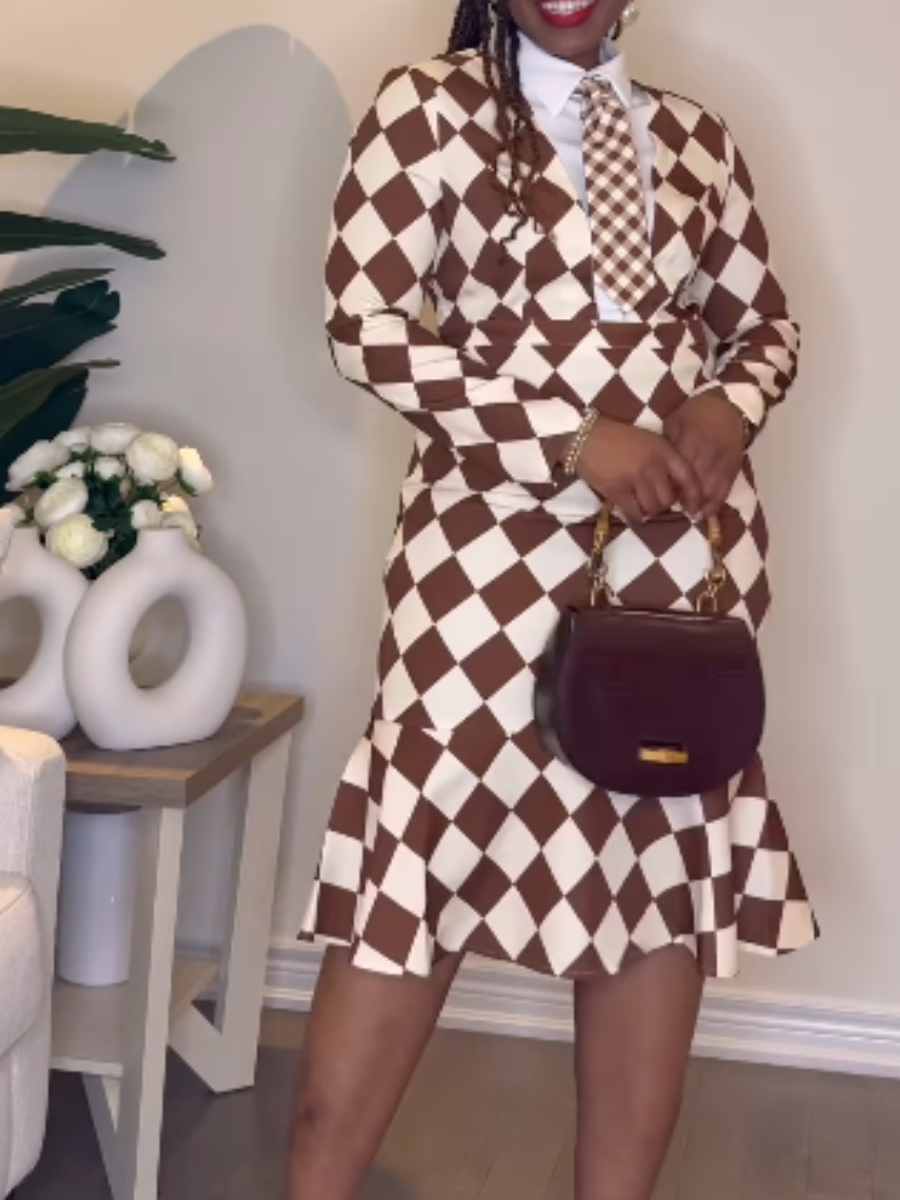 Diamond Contrast Tie Dress