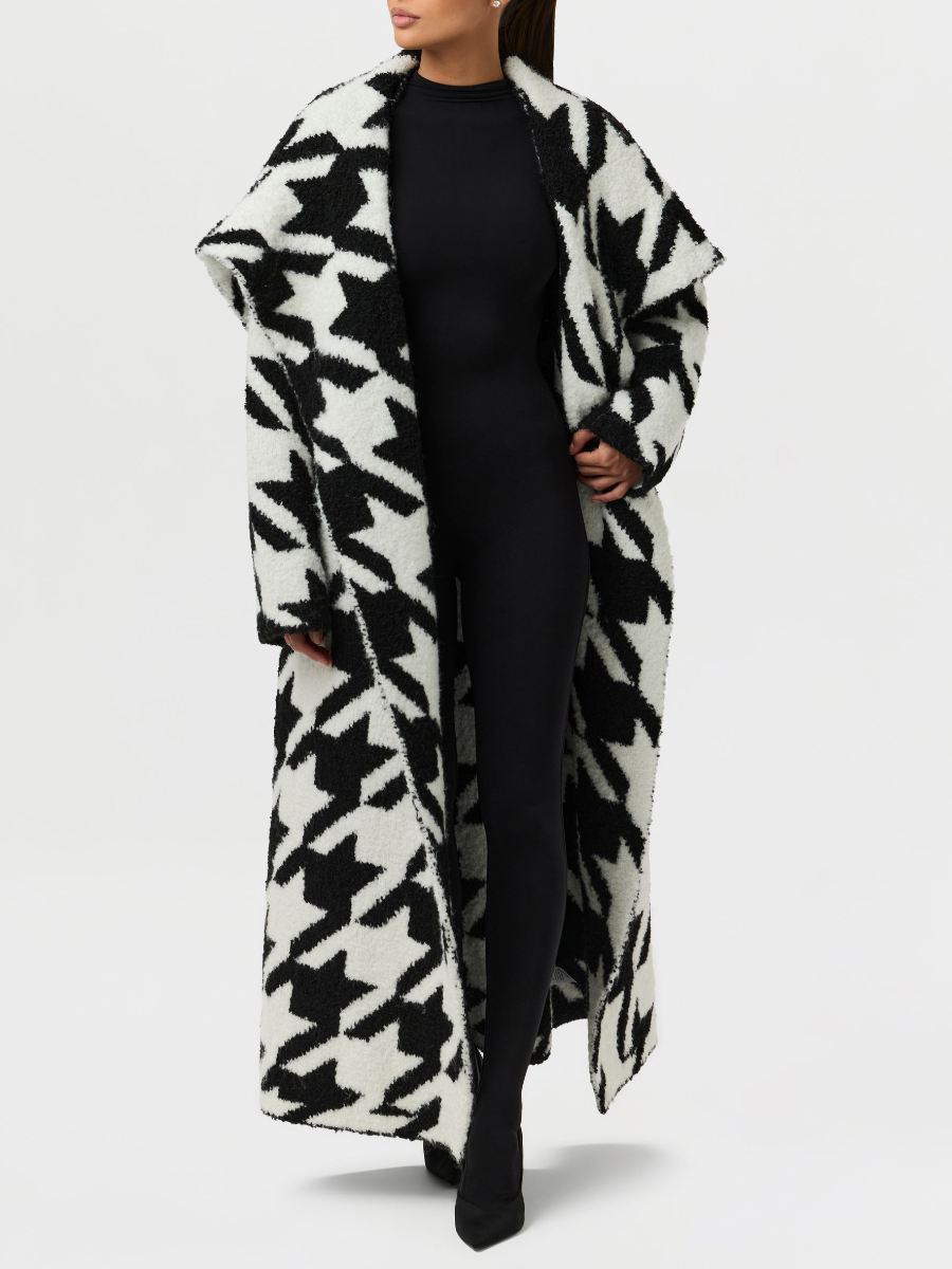 Houndstooth Shawl Collar Coat