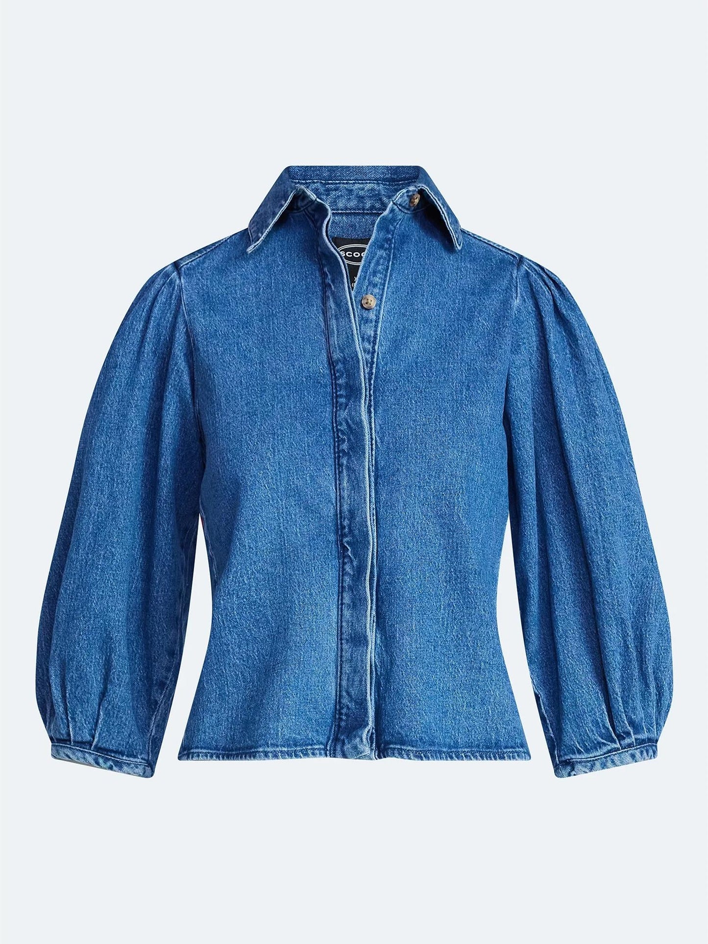 Denim Shirt with 3/4 Length Puff Sleeves