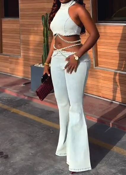 Dazzle Rhinestone Denim 2pc Set