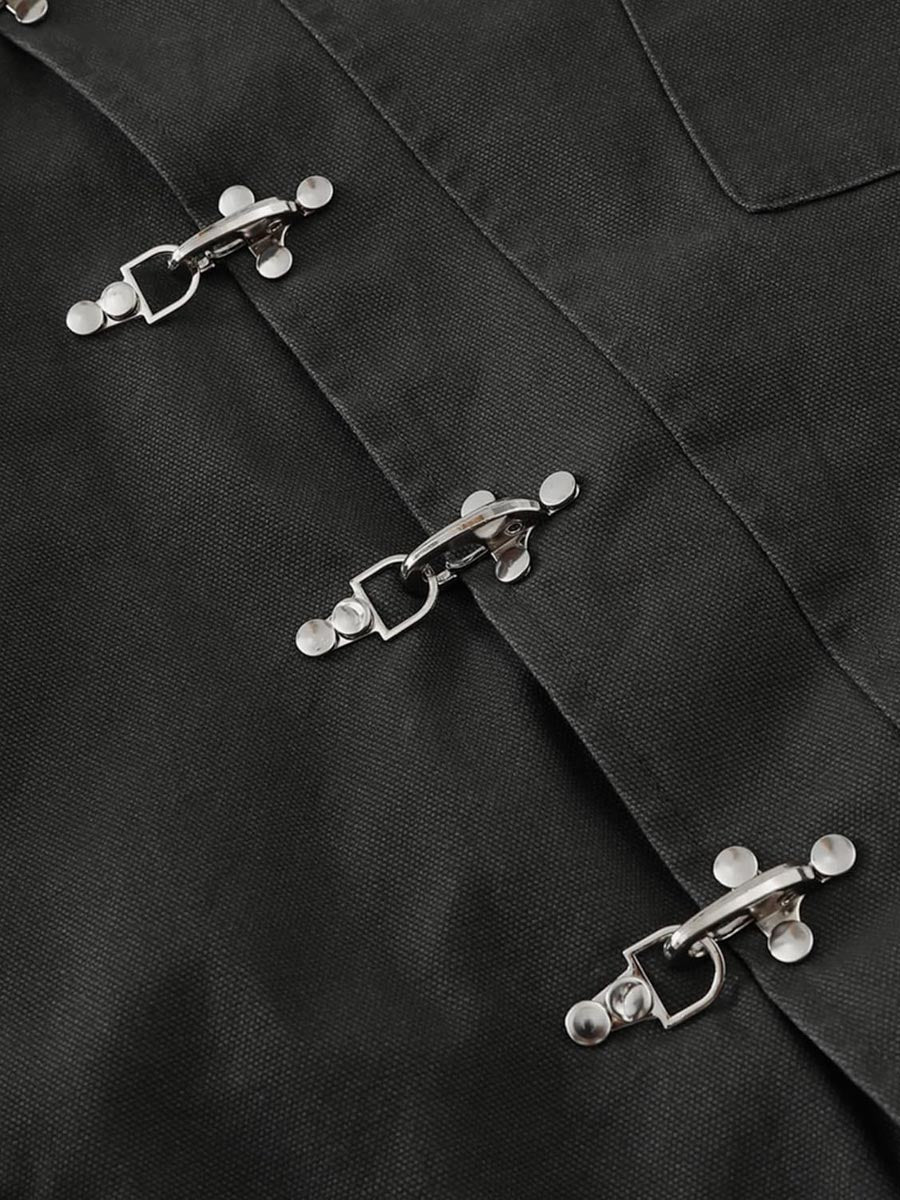Metal Button Collared Slant Placket Soft Warm Coat
