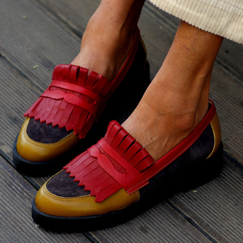 Color Block Fringed Platform Loafers