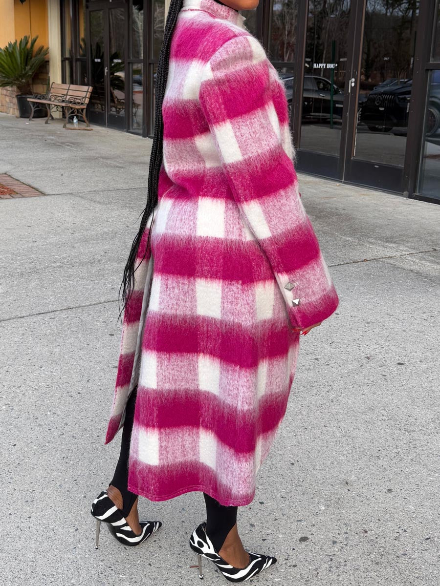 Plaid Print High Neck Cut Out Coat