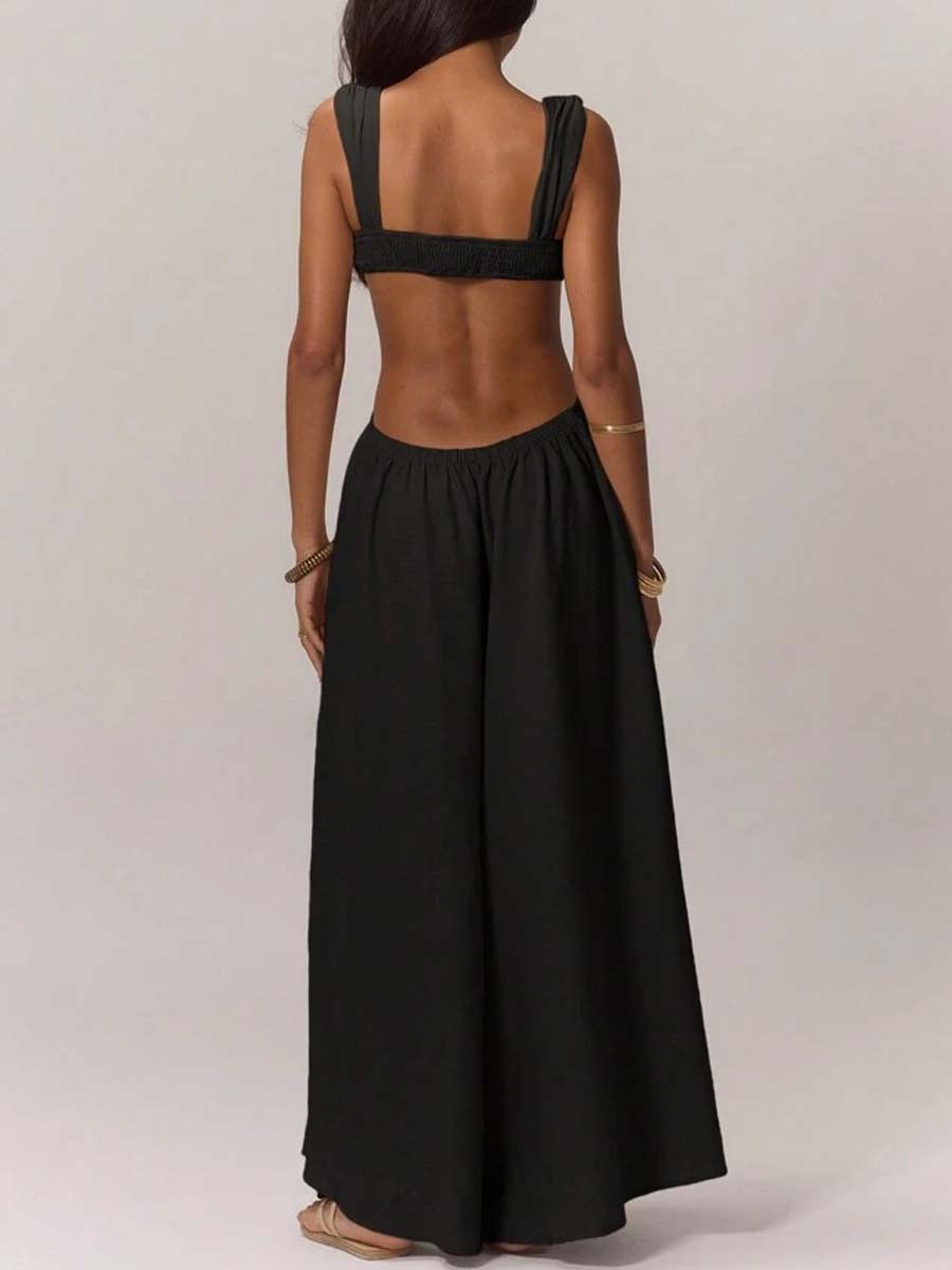Ruched Bust Extreme Wide Leg Jumpsuit