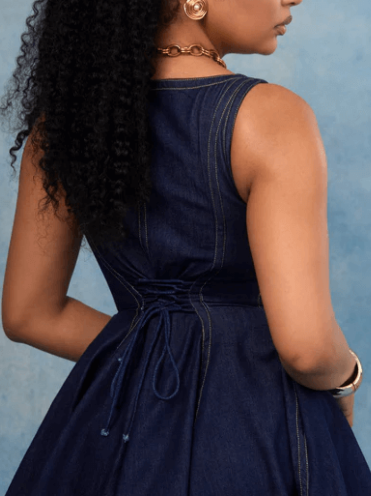 Button-Down Denim Corset Mini Dress