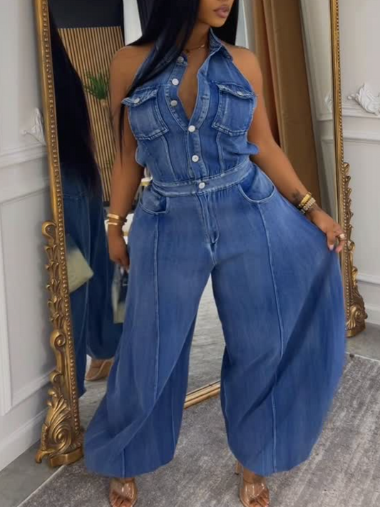 Denim Wide-Leg Jumpsuit