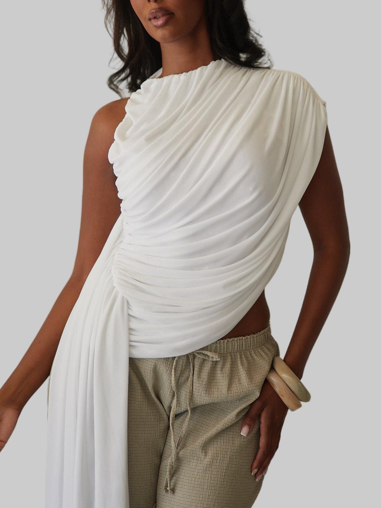 Asymmetrical Ruched Sleeveless Top