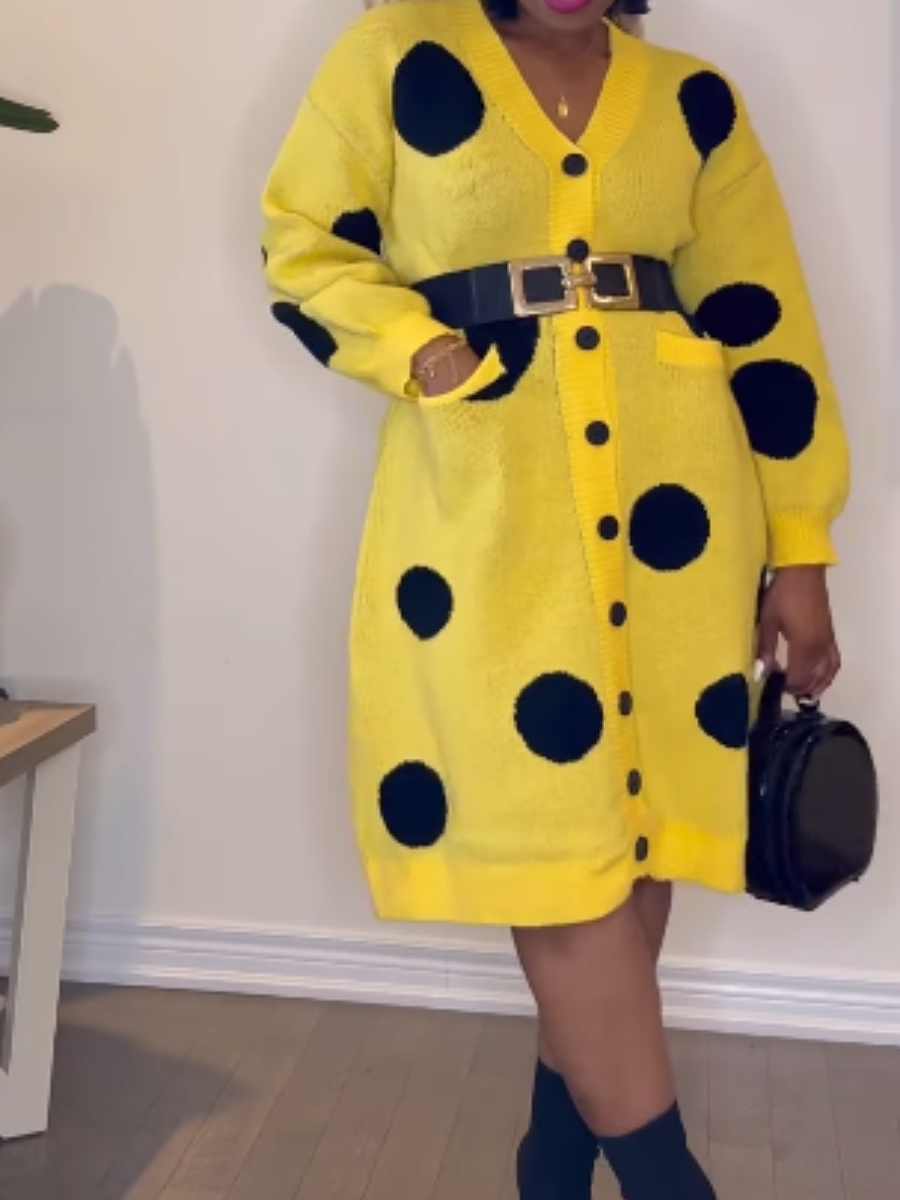 Polo Point Button V-Neck Dress