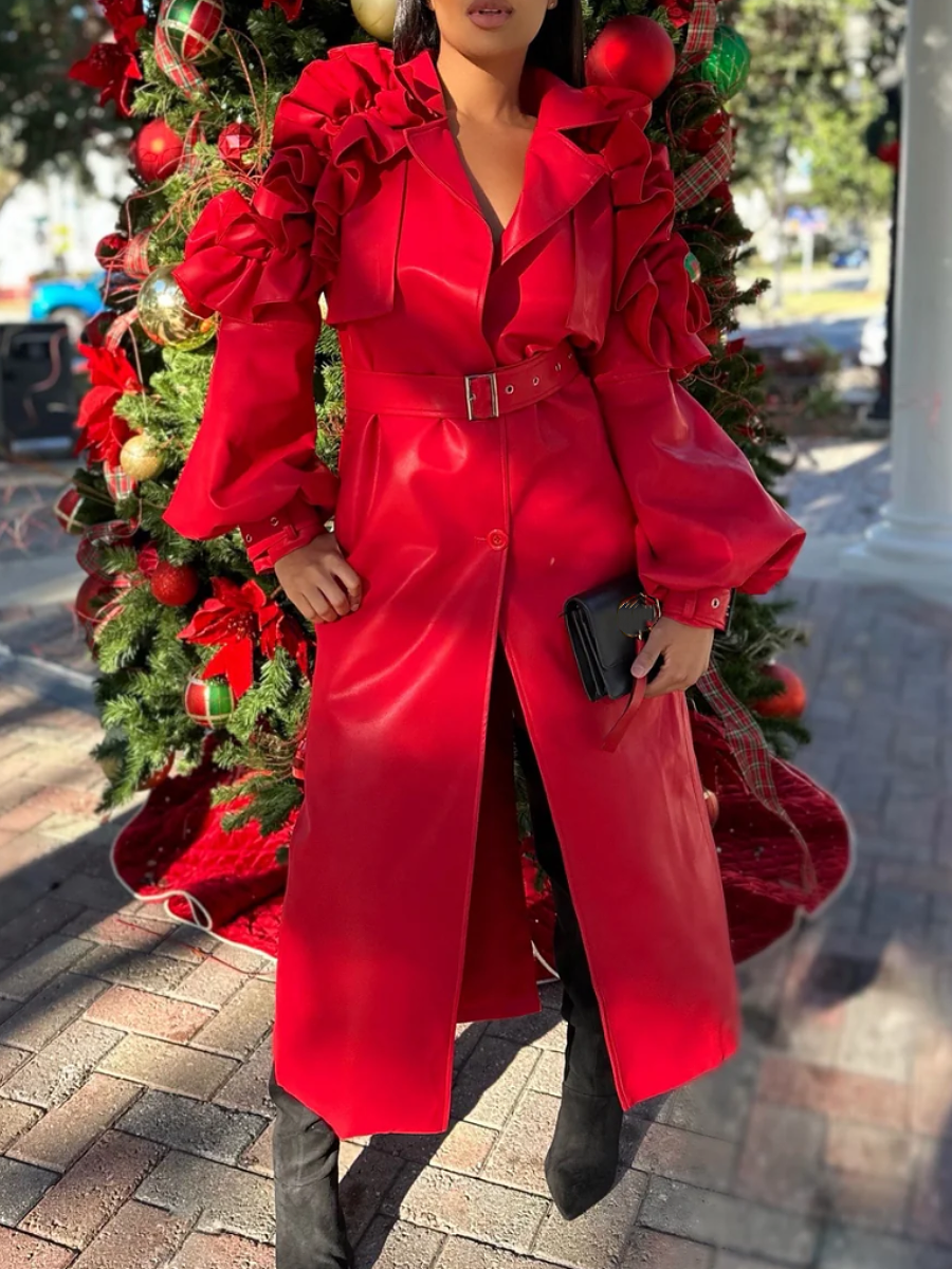 Faux Leather Ruffled Jacket