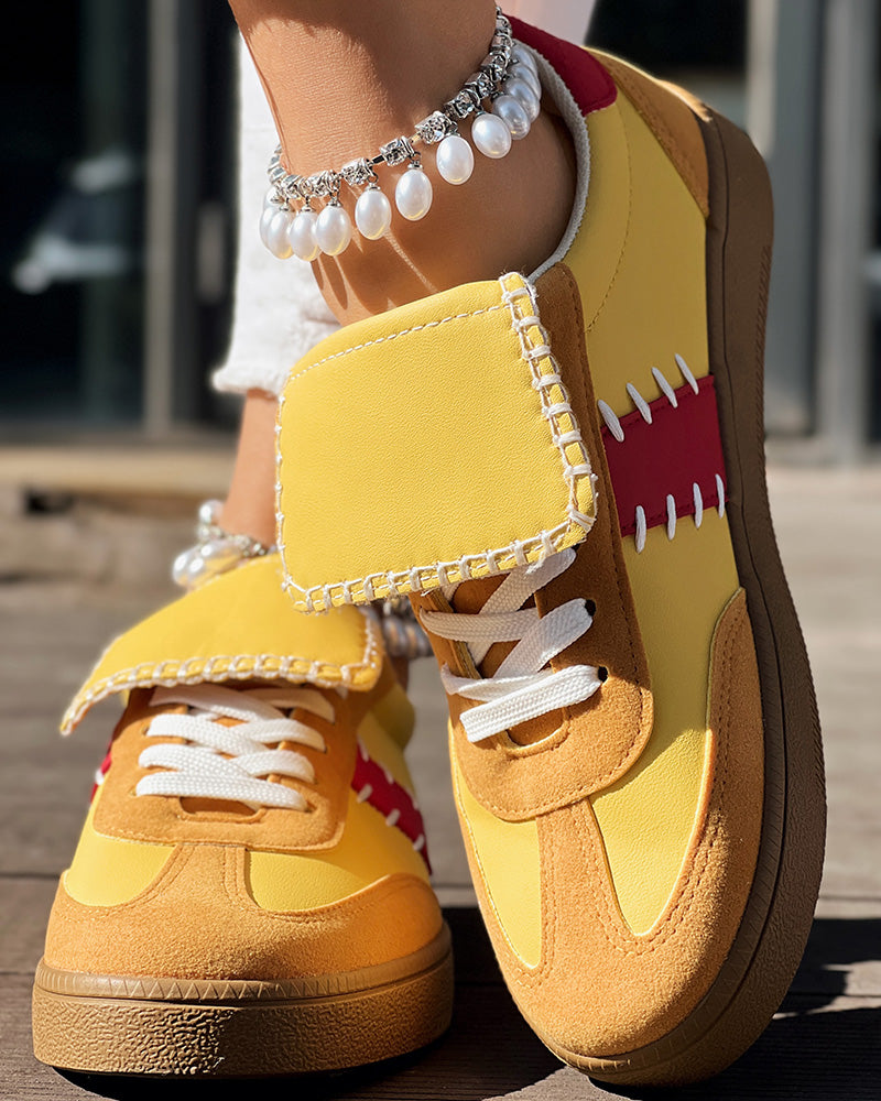 Colorblock Round Toe Sneakers