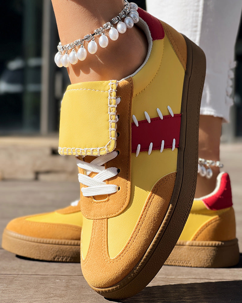 Colorblock Round Toe Sneakers