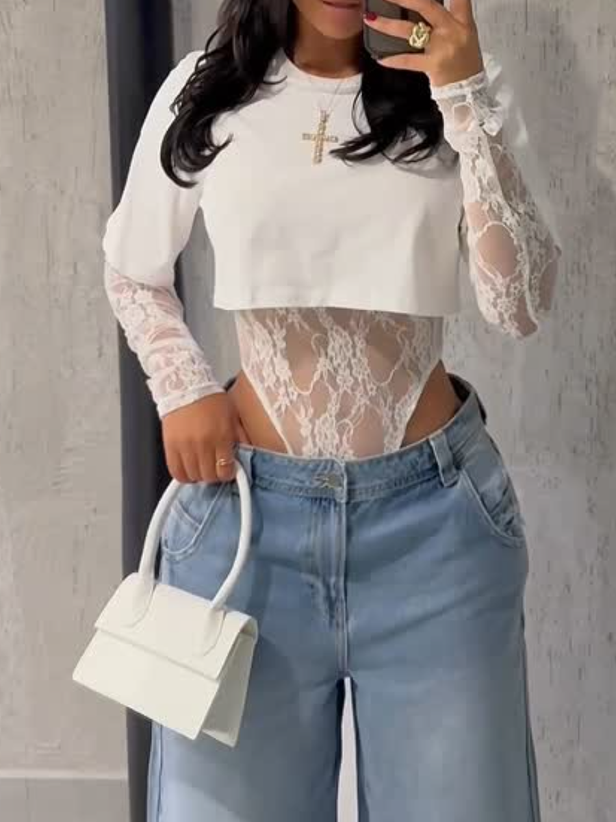 Lace T-Shirt Two-Piece Top