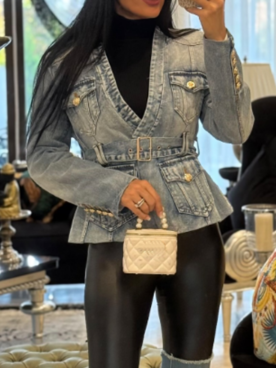 Statement Slim Denim Jacket With Belt