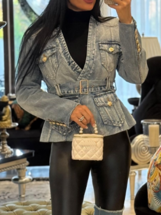 Statement Slim Denim Jacket With Belt