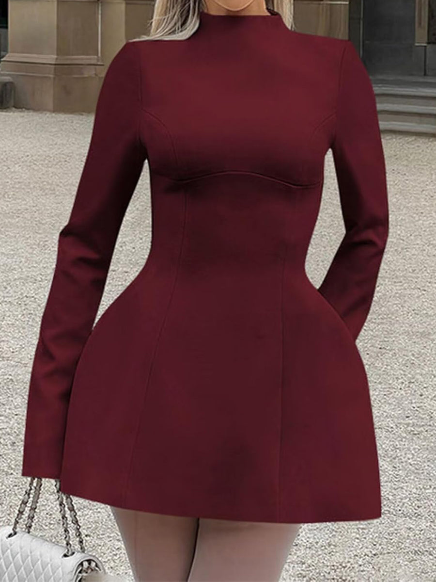 Mock Neck Long Sleeve Backless Sexy Mini Dress