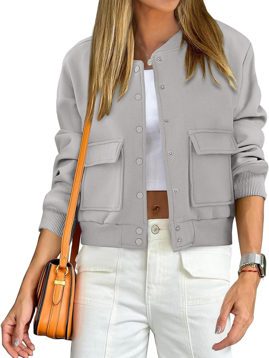 Fashion Thread Double Pocket Cropped Bomber Jacket