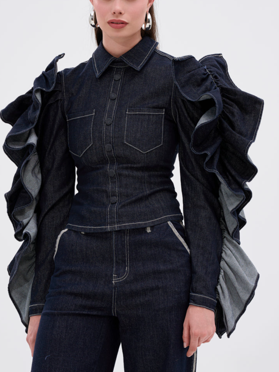 Denim Ruffled Top
