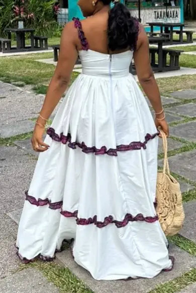 Ruffled Trim Spaghetti Strap Maxi Dress