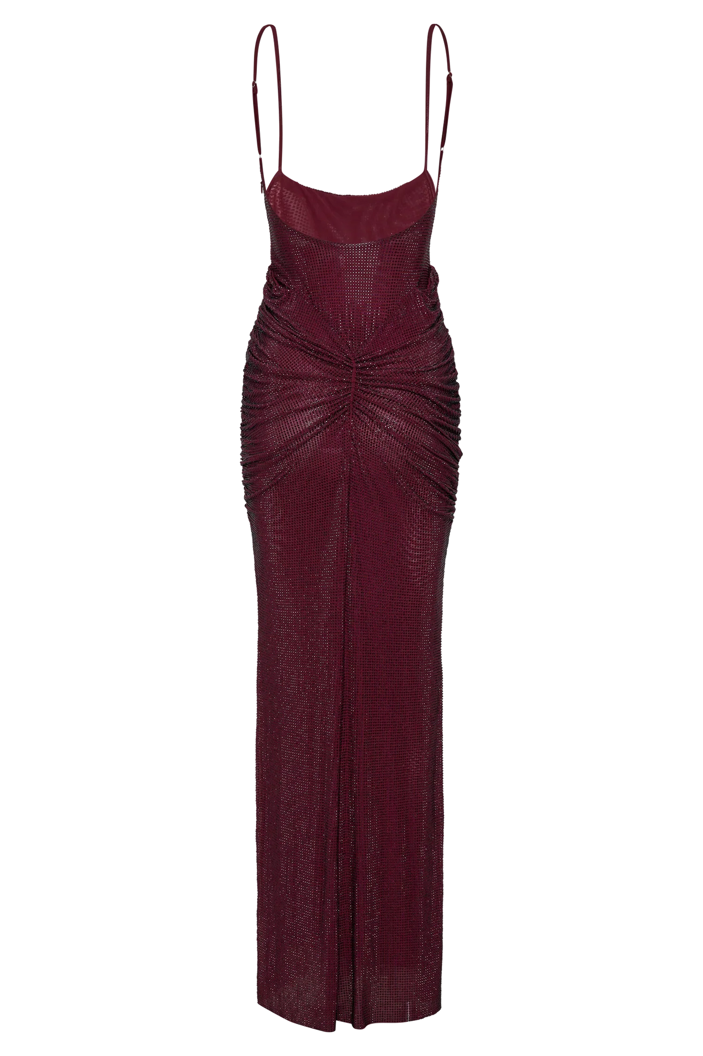 Burgundy Sequin Maxi Dress with Ruched Waist