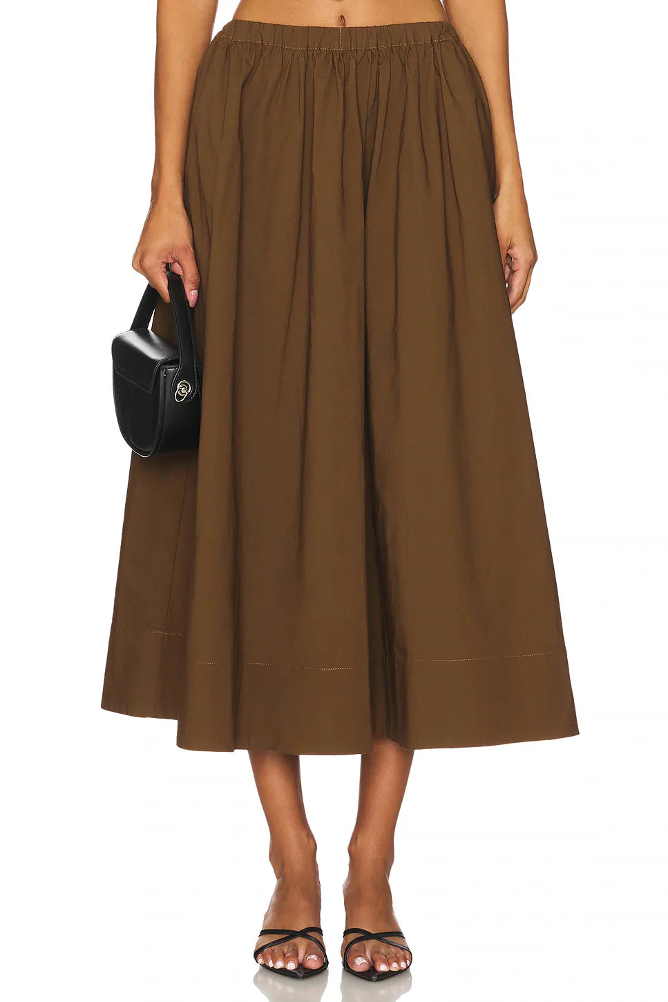 Sleeveless Cropped Shirt & High-Waisted Midi Skirt Set in Cocoa Brown