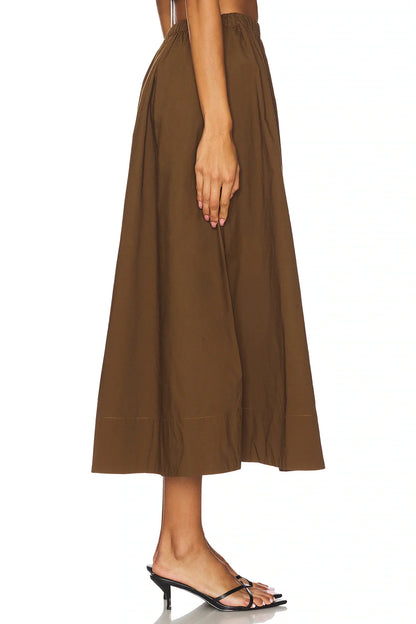 Sleeveless Cropped Shirt & High-Waisted Midi Skirt Set in Cocoa Brown