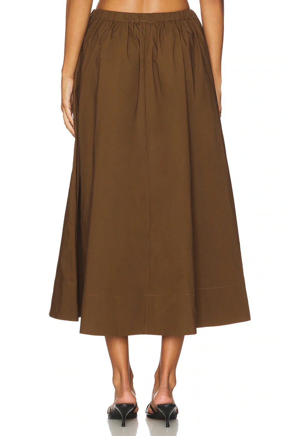 Sleeveless Cropped Shirt & High-Waisted Midi Skirt Set in Cocoa Brown