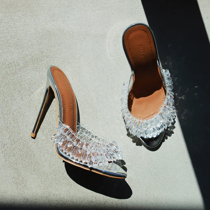 Chandelier Open Toe Mules Stiletto Heels