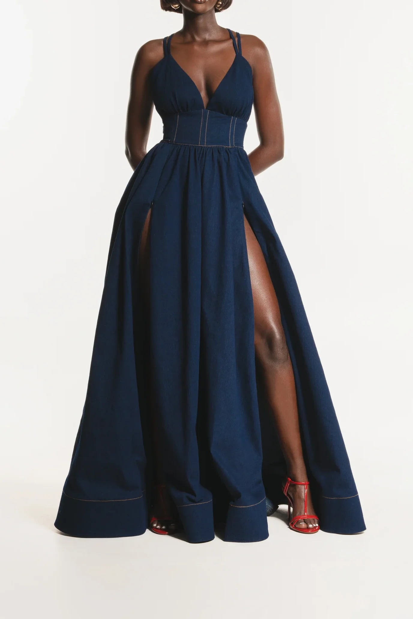 Denim Maxi Dress With Double Spaghetti Straps