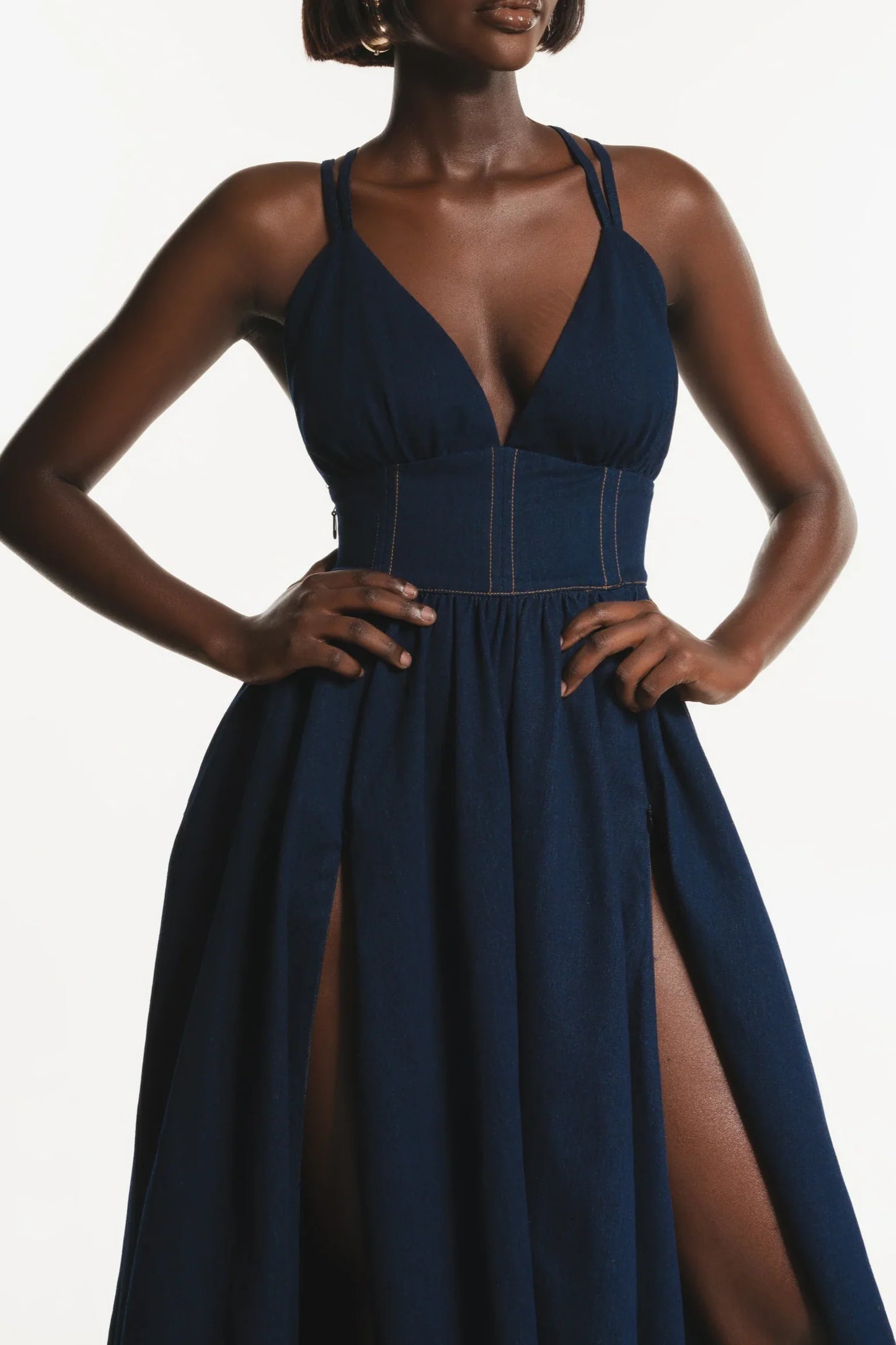 Denim Maxi Dress With Double Spaghetti Straps