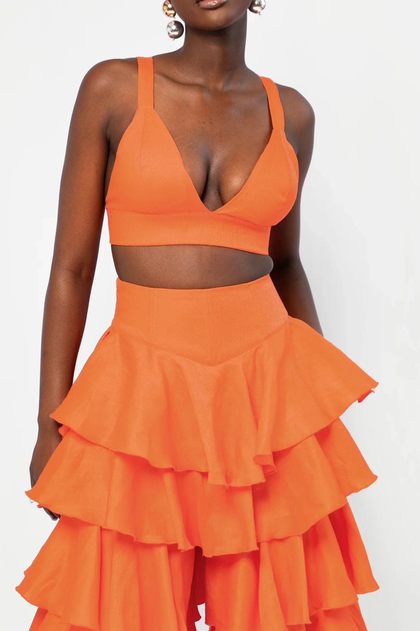 Orange Bra Top & Ruffle Pants Set