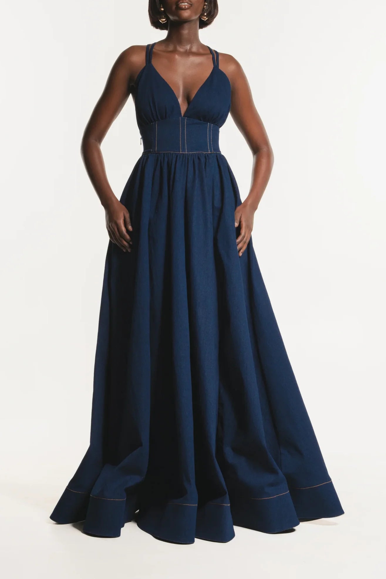 Denim Maxi Dress With Double Spaghetti Straps