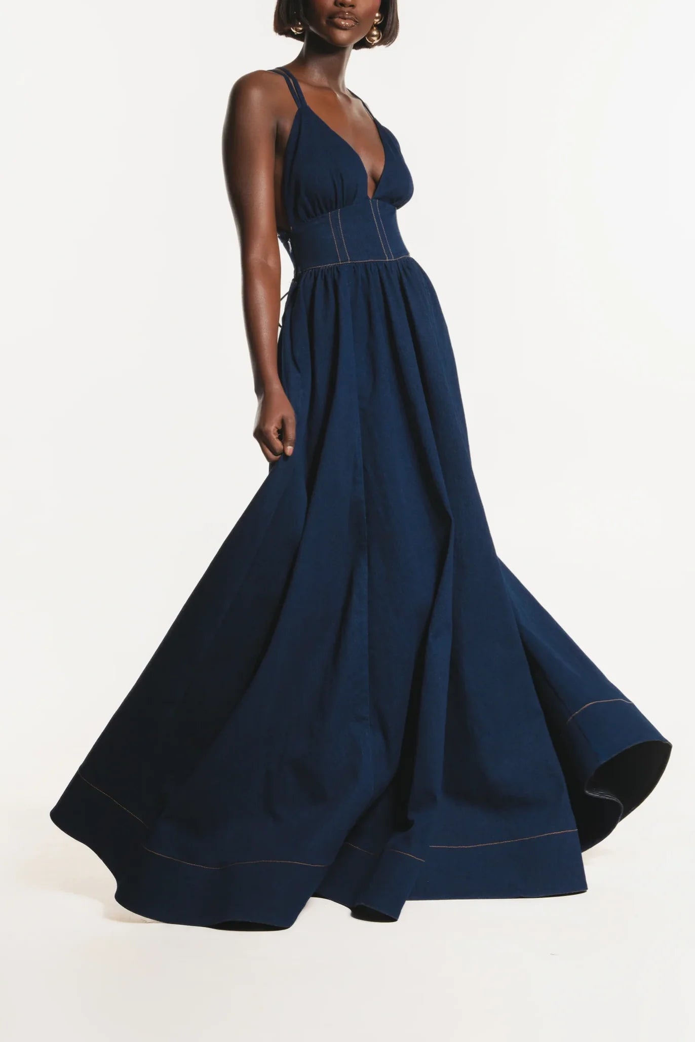 Denim Maxi Dress With Double Spaghetti Straps