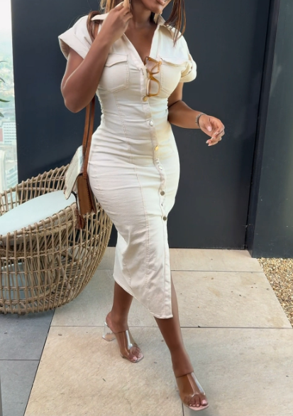 Slim Fit Denim Midi Dress