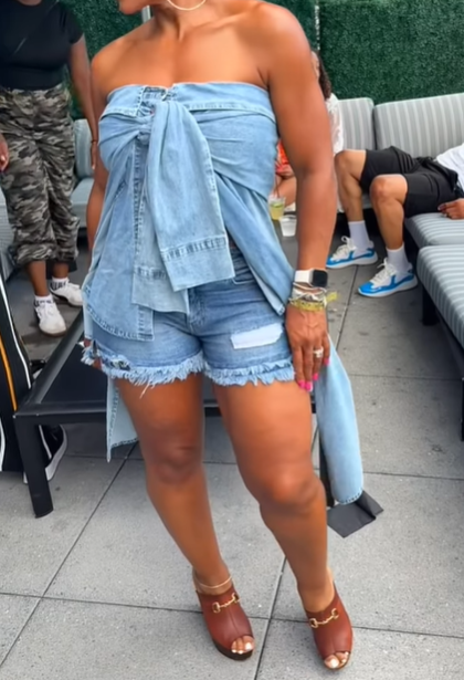 Strap Strapless Denim Top