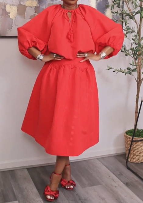 Elegant Bubble Sleeve Skirt Set