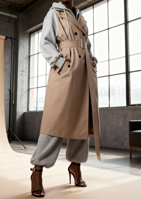 Hoodie Sweatshirt Trench Coat