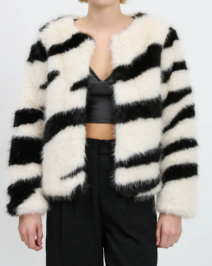 Classic Black White Faux Fur Jacket