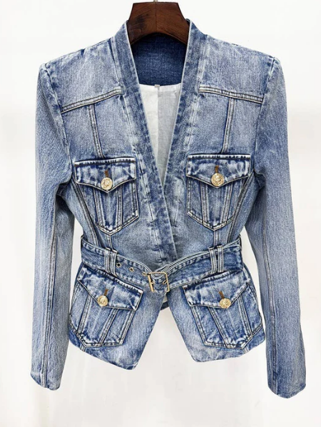 Statement Slim Denim Jacket With Belt