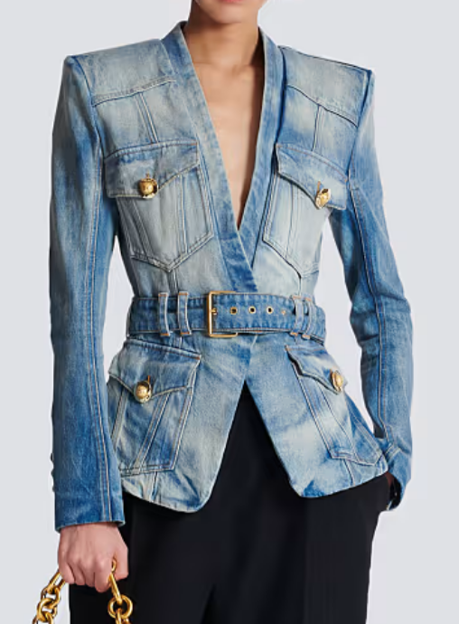 Statement Slim Denim Jacket With Belt