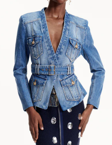 Statement Slim Denim Jacket With Belt