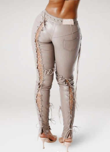 Sexy Drawstring Leather Pants