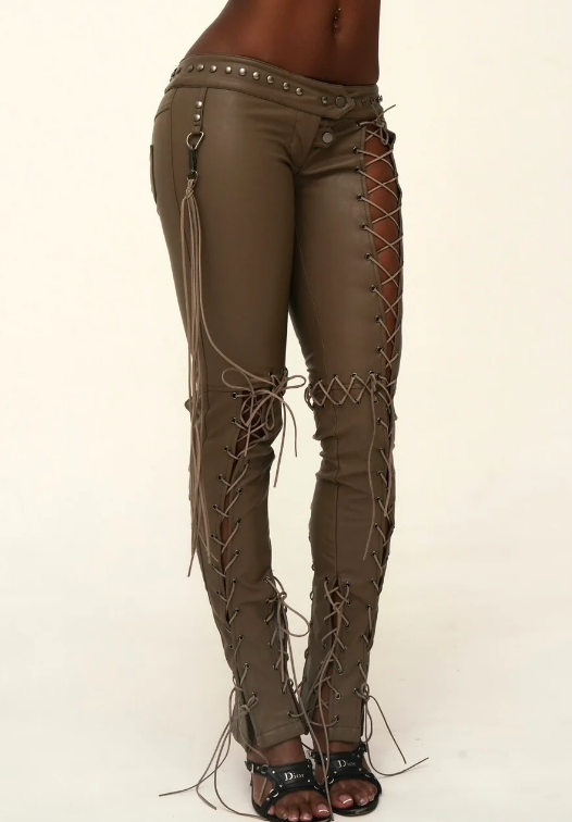 Sexy Drawstring Leather Pants
