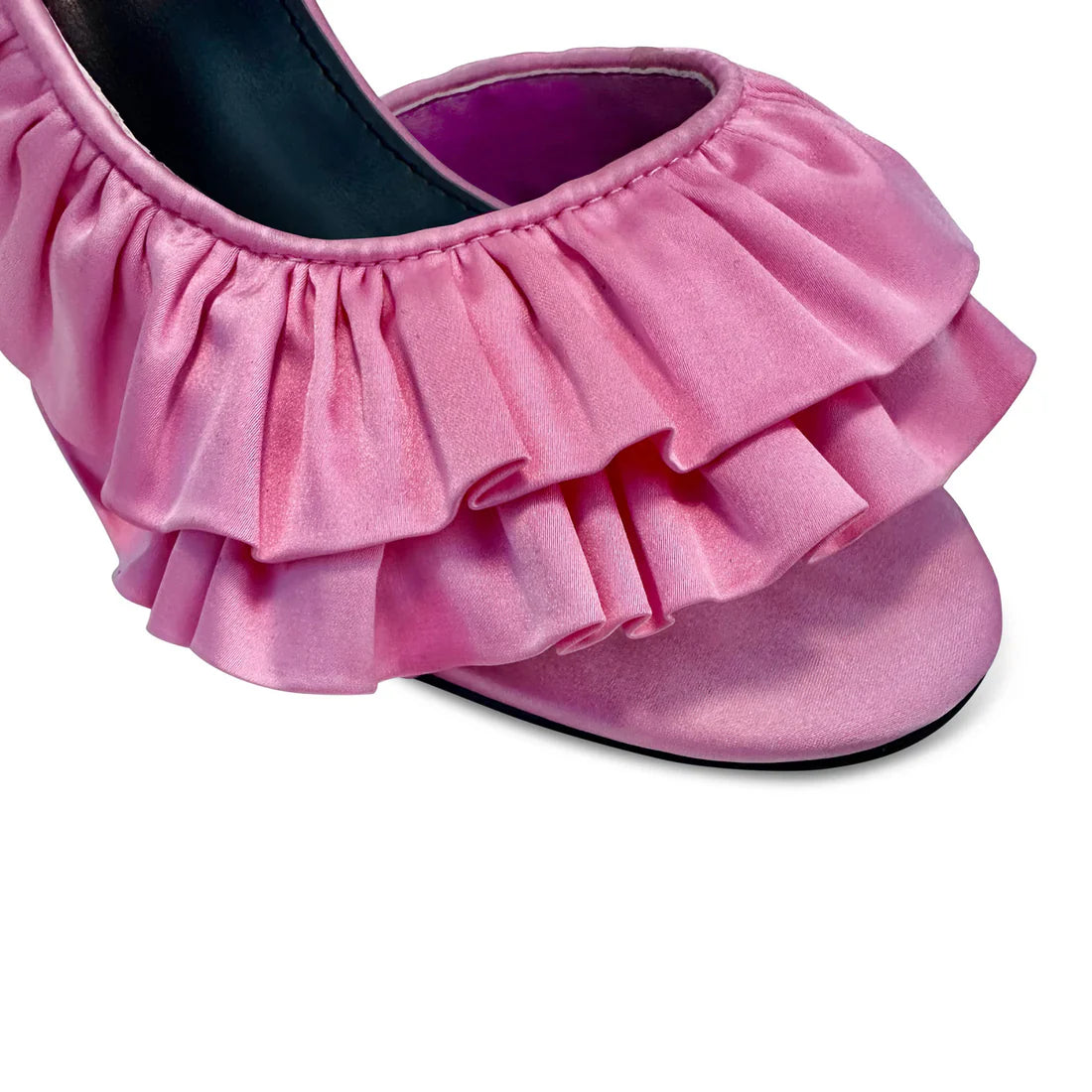 Pink Ruffle High Heels – Satin Peep Toe Stiletto Party Shoes