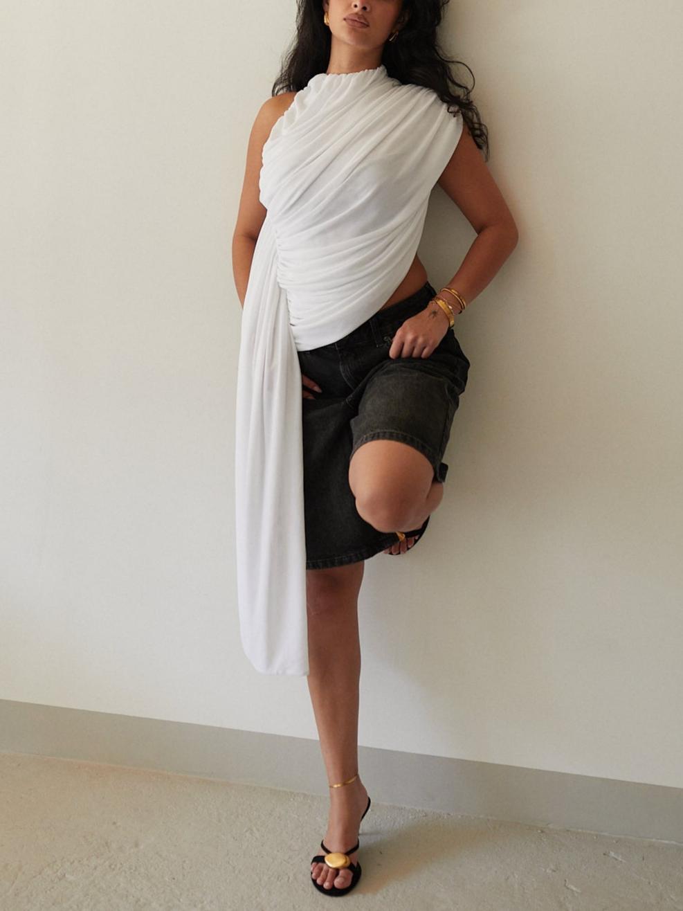 Asymmetrical Ruched Sleeveless Top