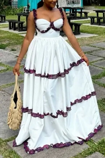 Ruffled Trim Spaghetti Strap Maxi Dress