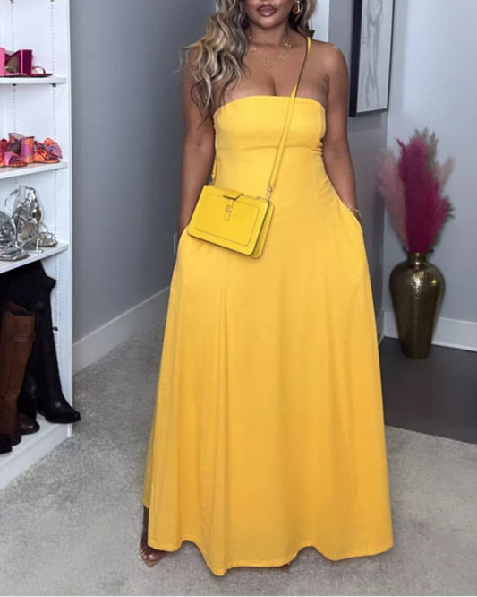 The Drop Women's Carlota Strapless Linen Maxi Dress