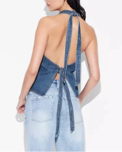 Women's Open-Back Halter Denim Vest