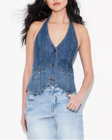 Women's Open-Back Halter Denim Vest