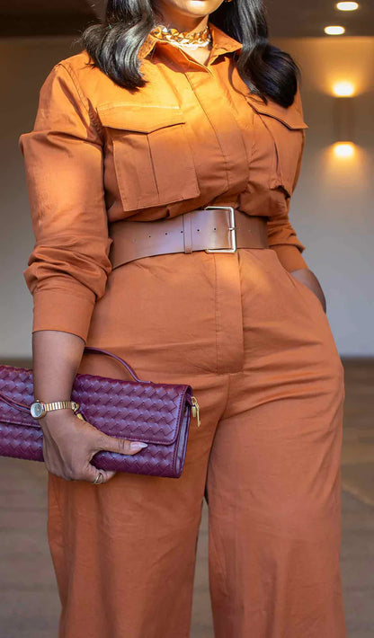 Utility-Inspired Belted Wide-Leg Jumpsuit