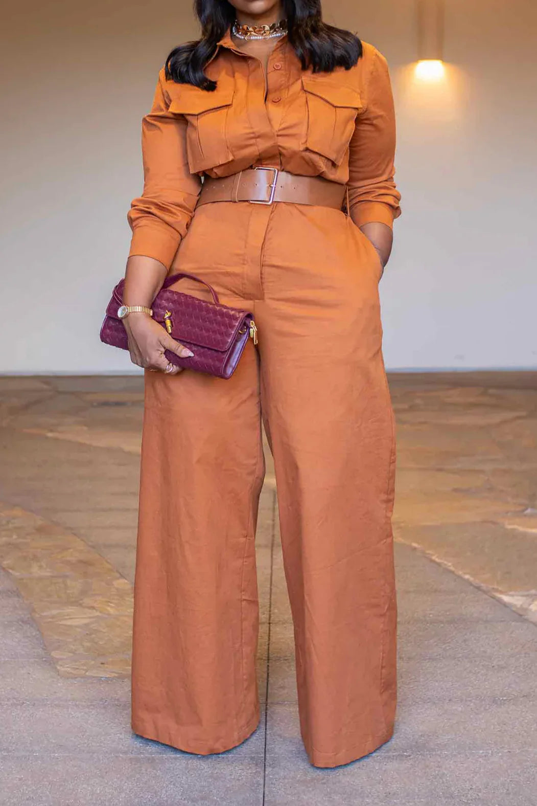 Utility-Inspired Belted Wide-Leg Jumpsuit